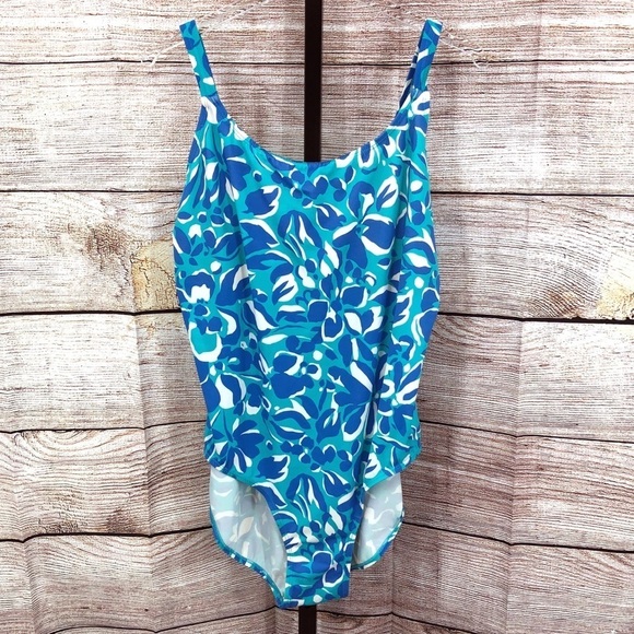 Islander Blue Floral One Piece Swimsuit Size 18 - Picture 1 of 8